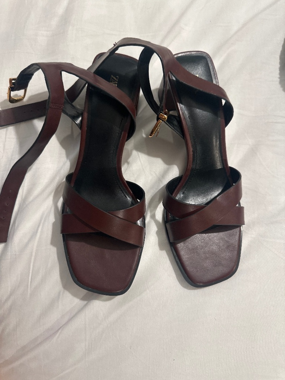 Zara buckled braided block heels sandals